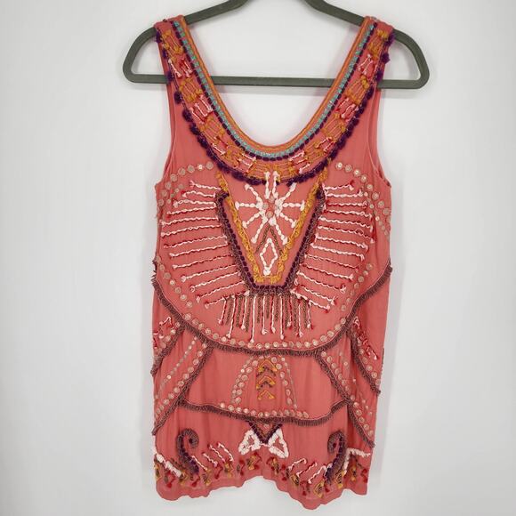 Anthropologie Bl^nk Reveka Embellished Shift Dress XSP London Beaded Fringe Mini - Picture 2 of 13